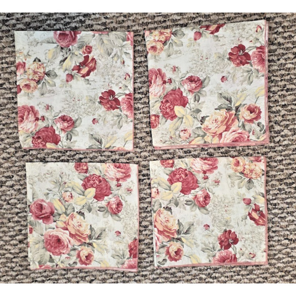 VTG Kay Dee Set 4 Rose Floral Cotton Napkins 18"x18" NWT Made in USA Cottagecore - Picture 2 of 6